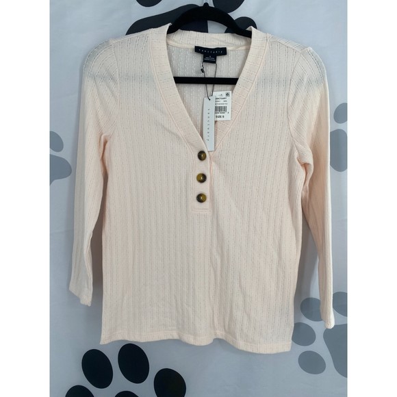 Sanctuary NWT Aiden Button Up Top Pointelle Henley Long Sleeve Pink Small New - Picture 2 of 8